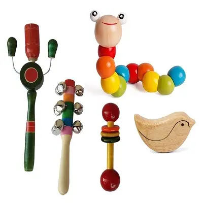 Channapatna Toys Set of 5 Wooden Rattles Shakers